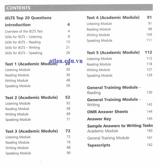 Mục lục của sách IELTS Practice Test Plus