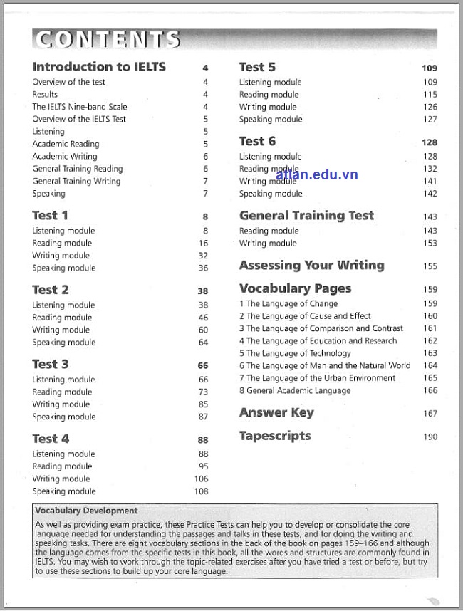 Mục lục của sách IELTS Practice Test Plus 2