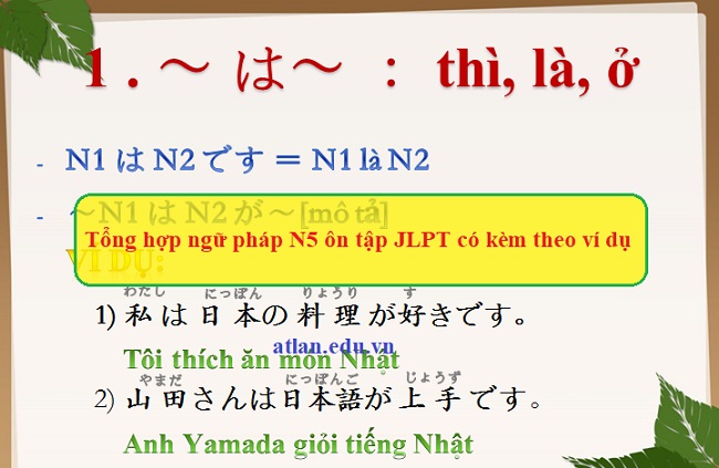 Tổng hợp ngữ pháp N5 ôn tập JLPT có kèm theo ví dụ